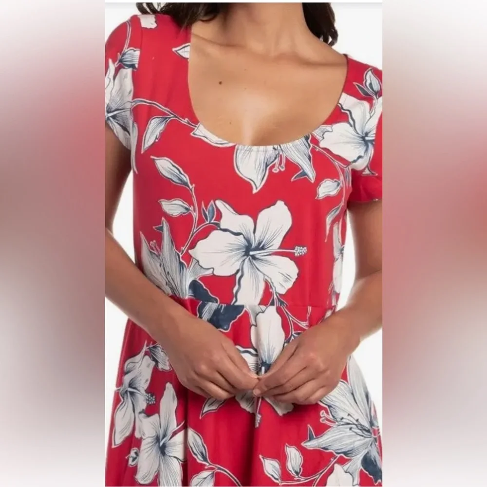 CHAPS🌺Floral TROPICAL Maxi DRESS Long Red Maxi Flare Hibiscis Flowers size Small - Picture 3 of 11